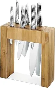 Global Ikasu 7-Piece Japanese Knife Block Set, Made in Japan, Bamboo Storage Block