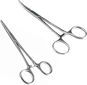 2pcs Versatile Angling Tools with Hemostat Forceps Set, Fishing Forceps Set, Stainless Steel, Curved & Straight Hemostats, Serrated Jaws, Locking Mechanism, Full Serrated and Lightweight Design