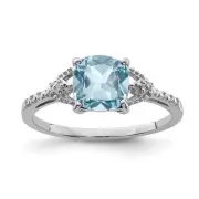 Sterling Silver Rhodium Plated Diamond and Sky Blue Topaz Ring Size 9