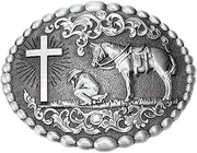 [CL&J BB] Cross Praying Belt Buckle Western Cowboy Cowgirl Native American Motorcyclist (CRH1), Brown
