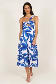 [PUP73] Freddie Midi Dress - White/Blue XS Blue