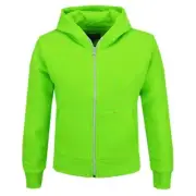 Kids Girls Unisex Plain Fleece Neon Green Hoodie Zip Up Style Zipper Age 2-13 Yr