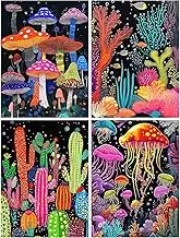 4 Pack 5D Diamond Art Kits for Adults-Premium Canvas Without Creases-Easy Diamond Painting Kits for Adults-Coral, Cacti, Jellyfish, Mushrooms,Themes for DIY Craft and Home Decor.A008