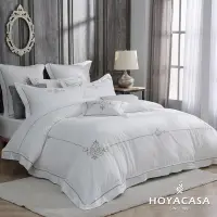 在飛比找Yahoo奇摩購物中心優惠-HOYACASA 雙人皇家典藏精繡長絨棉兩用被床包組-雅奢白