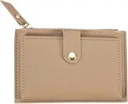 [uxcell] Small Credit Card Holder Slim PU Leather Wallet Minimalist Card Case Holder Coin Purse Change Purse with Cotton and Zipper for Men Women (Khaki)