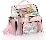 Multifunctional Handy Organizer Case Carrying Art Supplies Storage Bag Suit for Markers, Crayons, Water Color Pens, Pink