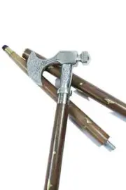 Solid Pewter Bavarian Axe Handle Polished Hardwood Cane Walking Stick Warrior