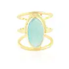 Unique Sky Blue Chalcedony Gold Plated Adjustable Gemstone Wedding Ring For Her