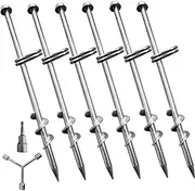 Fierywater Ground Anchors Screw in 6 Pack-12 Inch Heavy Duty Galvanized Tent Stakes Kit for Swing and Trampoline Set High Wind Solid Metal Dog Tie Out Stake