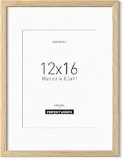 [Momentworth] 12x16 Frame with Mat for 8.5x11, Solid Oak Wood 12x16 Picture Frame for Wall Mount- Wall Decor for Home, Office & Galley(Single,Oak)