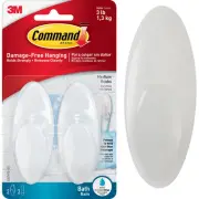 Command Medium Bath Hook, White, 2 Hooks, 2 Strips BATH18-ES Command 3M