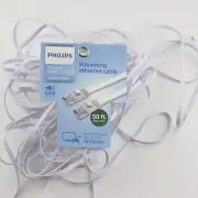 Philips Streaming Ethernet Cable Cat6 50 Feet Flat White Cord Used