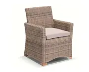 Outdoor Coco Outdoor Wicker And Teak Dining Arm Chair - Outdoor Wicker Chairs - Brushed Wheat, Cream cushions