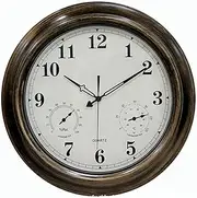 18in Large Outdoor Waterproof Metal Wall Clock, Retro Garden Silent Wall Clock with Thermometer and Hygrometer, Battery Operated Outdoor Decorative Clock for Patio Bathroom Farmhou