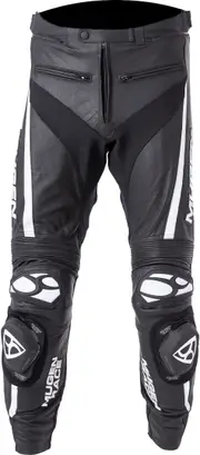 MUGENRACE RBRS-1 Motorcycle Leather Pants, black-white, Size L for Men Black White