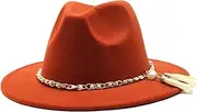 [Dcvmvmn] Men and Women Classic Fedora Hat with Pearl Tassel Chain Woolen Jazz Hat Big Brim Hat Flat Panama Hat, 015, One Size