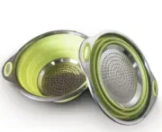 8 inch Color Burst Stainless Steel Silicone Collapsible Colander Strainer - G...