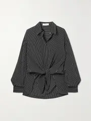 [MICHAEL KORS COLLECTION] MICHAEL KORS COLLECTION - Tie-front Striped Organic Silk-crepe De Chine Top - Black - US2 US 2 Black