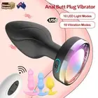 LED Light Up Anal Butt Plug Vibrator Dildo G Spot Stimulator Sex Toys Women Men