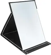 Makeup Mirror, Portable PU Leather Folding Desktop Vanity Mirror with Adjustable Stand for Vanity Table, Office, Travel (Black)