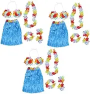 [LIFKOME] 3pcs Hawaii Grass Skirt Bra Set Tropical Dance Skirt Elastic Waistband Flower Accessories Headband Necklace