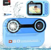 10FT Kids Waterproof Camera, Underwater Camera for Kids, 1080P Video Camera for Snorkeling, Christmas Birthday Gifts Pool Toys for Boys Girls Ages 4-12, Toddler Digital Action Camera with 32GB Card
