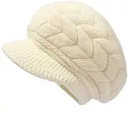[AUSUAYA] Womens Winter Hat with Brim, Beanie with Warm Fleece Lined & Visor for Women Wool Knit Newsboy Cap S-Y-H4