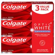 Colgate Optic White Advanced Teeth Whitening Toothpaste, Sparkling White, 3.2 Oz, 3 Ct