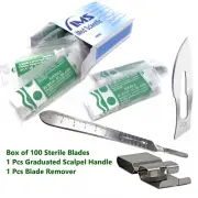 100 Surgical Sterile Blades #23+Scalpel Knife Handle #4 Graduated+Blade Remover