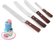 4-Piece Icing Spatula, Offset Spatula Set with 4", 6", 8", 10" Blade, Stainless Steel with Premium Wooden Handle Angled Cake Decorating Frosting Spatula