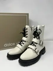 Dolce Vita Womens Ronson Combat Moto Boot Off White Leather Strappy 8.5