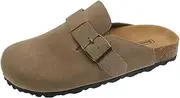 [SincereWay] Women's Cork Suede Mules Leather Clogs Footbed Sandals Garden Slippers with Arch Support