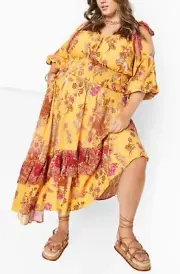 CITY CHIC Venice Skirt in Sunflower Plus Size Small/16 NWT [RRP $99.95]