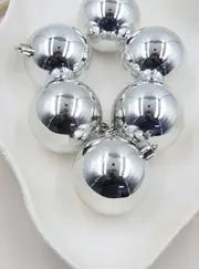 SILVER Christmas Baubles 60mm Gloss 6 Pack