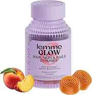 Lemme Glow Collagen Hair Gummies for Strong, Thick Hair & Reduced Shedding with Multi-Collagen Peptides, Biotin, Trace Minerals, Zinc, Vitamins A, C & E, Dairy & Gluten Free, Peach Flavor, 60 ct.