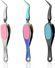Craft Tweezers Cross Locking Precisiontweezers Stainless Steel Soft-grip Tweezers Pointed Tip Cutting Pliers for DIY Craft Jewelry Eyelash Extensions Nail Beading Tool(Curved Style,3 Pieces)