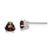 14k White Goldw 5mm Trillion Checker-Cut Smoky Quartz Earrings