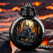 Vintage Style Black Motorcycle Pocket Watch Quartz Movement World-time Gift