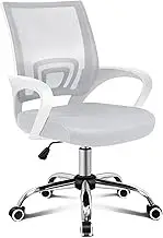 ALFORDSON White Grey Gaming Racing Study Chair for Computer PC Video Game, Fabric Seat Executive Desk Chair, Mesh Office Chair Mid Back, 180kg Max