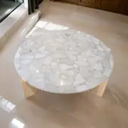 36" Round White Quartz Centerpieces Coffee Tea Table Modern Crystal Cafeteria De
