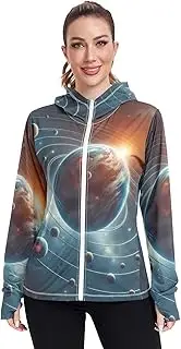 [RPLIFE] Space Solar System Planets Elements Sun Jacket Upf 50+, Long Sleeve Zip up Women's Hiking Clothing