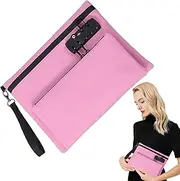 [Generic] Cash Bag with Lock,Zippered Documents Organizer | Double Layer Portable Waterproof Money Bag for Camping School Hospital Car Boat Hotel Bank Travel Home Beach