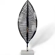 Handmade Distinctive Nickel Line Leaf Aluminum Table Accent 56x20 cm NEW