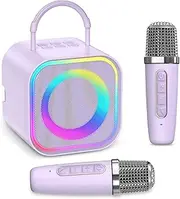 LOFICOPER Children's Karaoke Machine with 2 Microphones, Portable Bluetooth Speaker with 5 Coloured Lights, 5 Voice Effects, Mini Karaoke System for Girls and Boys
