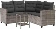 vidaxl Grey Outdoor L-Shaped Garden Sofa Set - Poly Rattan Lounger - Durable Patio Furniture with Table & Cushions