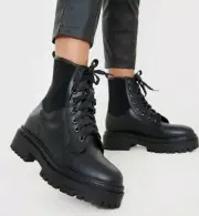 NO DOUBT Black Faux Leather Lace Up Chelsea Style Boots UK 5/EU 38 | REF BRS#