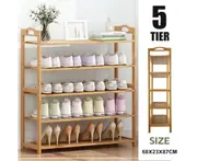 5 Tiers Layers Bamboo Shoe Rack Storage Organizer Wooden Shelf Stand Shelves