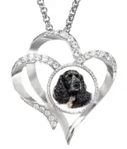 Cocker Spaniel Heart Silver Colour Necklace And Diamante Pendant + Gift Box
