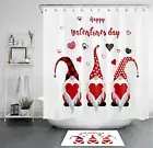 Happy Valentine's Day Gnome Elf Shower Curtain Set For Bathroom Decor w/ Hooks