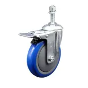 5 Inch SS Blue Polyurethane 10mm Threaded Stem Caster with Total Lock Brake